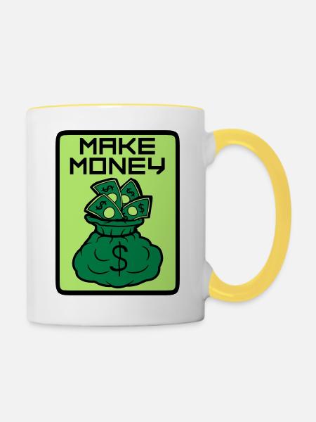 Money Maker Schild - Tasse zweifarbig - Weiß/Gelb