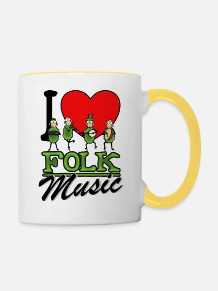 I Love Folk Music - Tasse zweifarbig - Weiß/Gelb