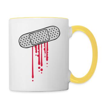 Blut Tropfen Pflaster - Tasse zweifarbig - Weiß/Gelb - Rechts
