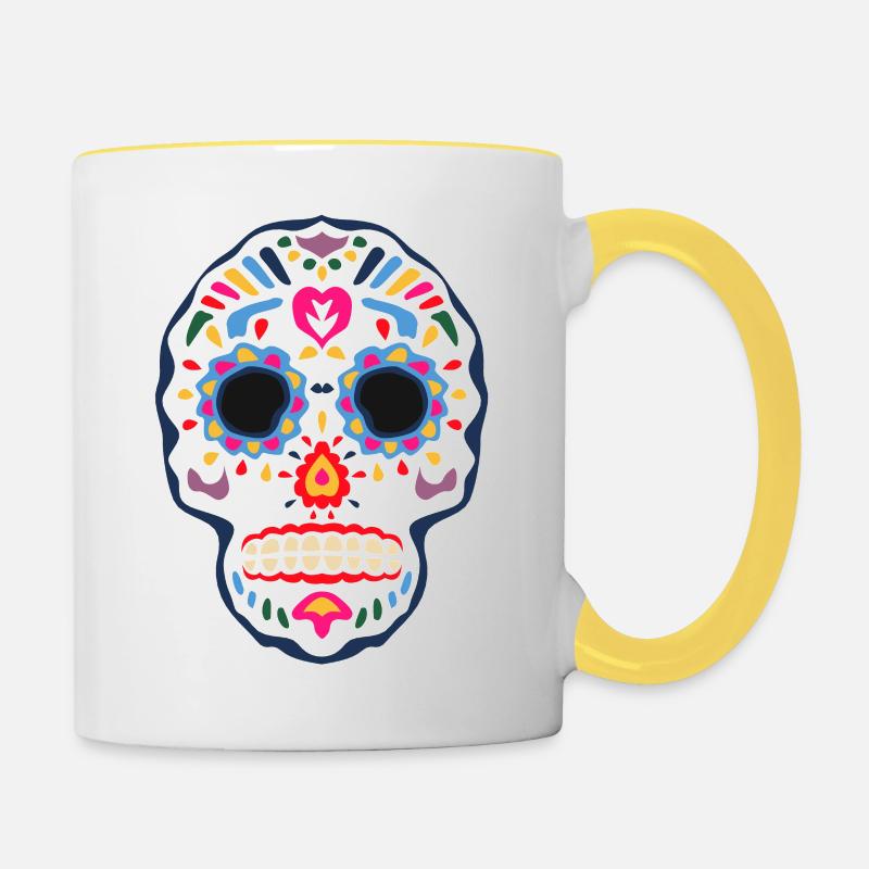 Mexican skull skull fantasy - Contrasting Mug - white/yellow