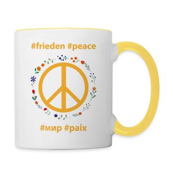Symbole de paix avec des fleurs et des messages de paix - Mug contrasté - blanc/jaune - Droite
