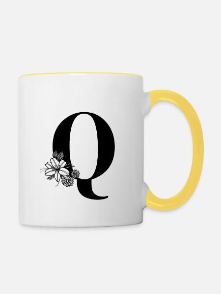 Buchstabe Q - Tasse zweifarbig - Weiß/Gelb