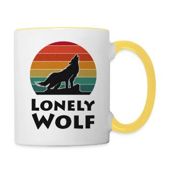 Einsamer Wolf - Tasse zweifarbig - Weiß/Gelb - Rechts