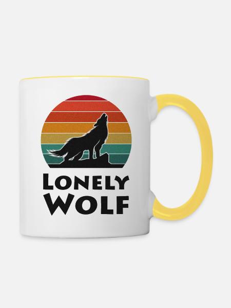 Einsamer Wolf - Tasse zweifarbig - Weiß/Gelb