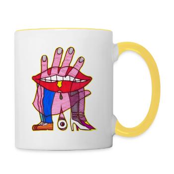 Kuss Hand - Tasse zweifarbig - Weiß/Gelb - Rechts