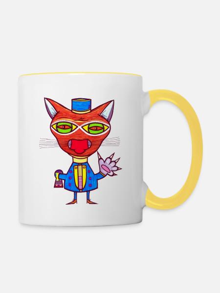 Katzen Page - Tasse zweifarbig - Weiß/Gelb