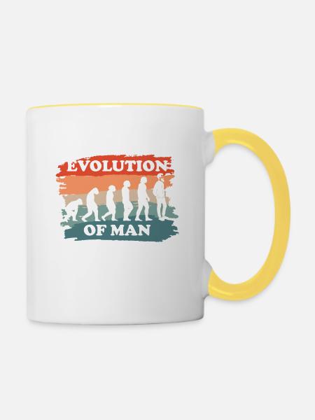 Evolution des Mannes - Tasse zweifarbig - Weiß/Gelb