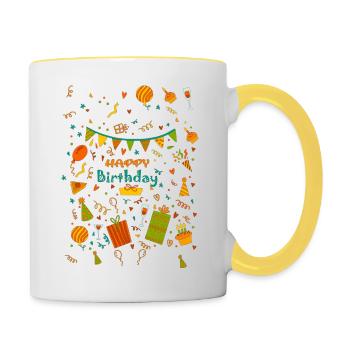 Geburtstag - Tasse zweifarbig - Weiß/Gelb - Rechts