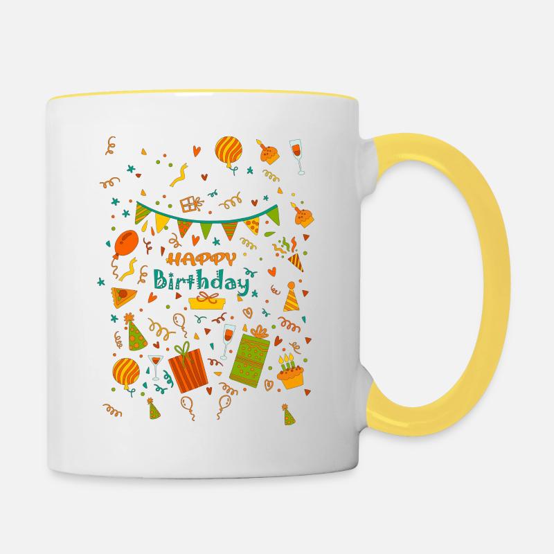 Geburtstag - Tasse zweifarbig - Weiß/Gelb