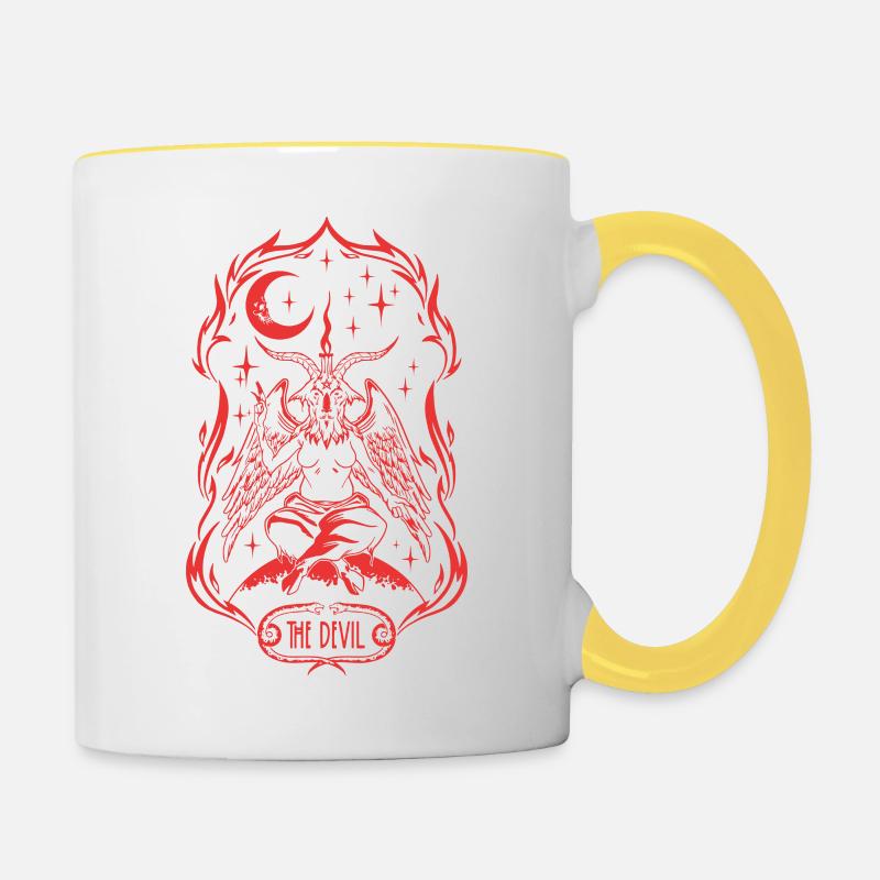 Black moon devil satan ritual - Contrasting Mug - white/yellow