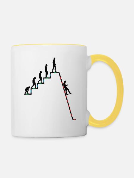 Evolution Richtung Abgrund - Tasse zweifarbig - Weiß/Gelb