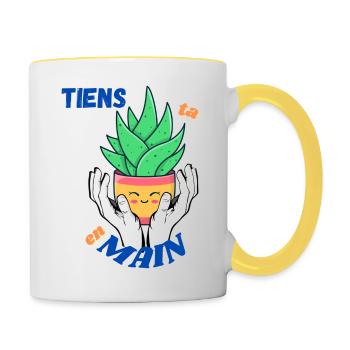T shirt "Tiens ta plante en main" - Mug contrasté - blanc/jaune - Droite