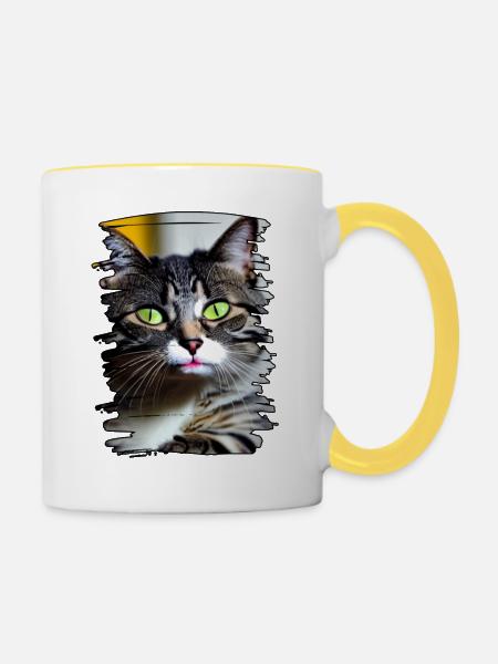 Katzengesicht - Tasse zweifarbig - Weiß/Gelb