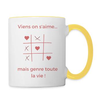 Vien on s aime...mais du genre toute la vie - Mug contrasté - blanc/jaune - Droite