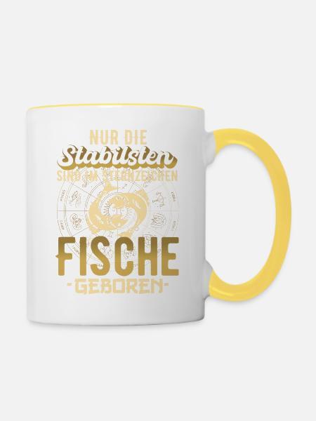 Sternzeichen Fische stabil Geschenk - Tasse zweifarbig - Weiß/Gelb