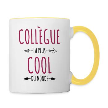 collégue cool - cadeau travail - Mug contrasté - blanc/jaune - Droite