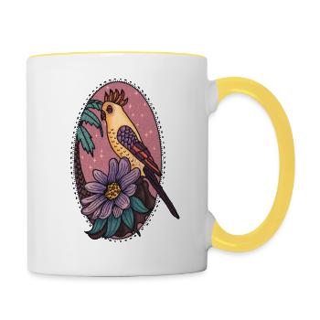 Kakadu mit Blume - Tasse zweifarbig - Weiß/Gelb - Rechts