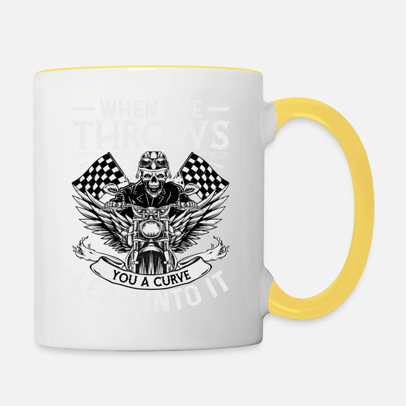 When Life Throws you a curve lean intoit - Contrasting Mug - white/yellow