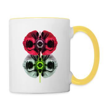Psychedelische Mohnblüten - Tasse zweifarbig - Weiß/Gelb - Rechts
