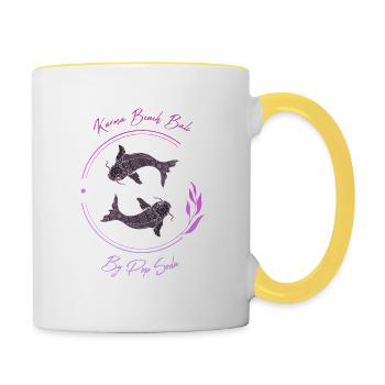 Karma Beach purple fish - Contrasting Mug - white/yellow - Right