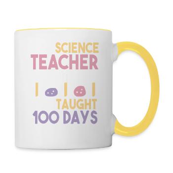 100 Tage sichere Leistung eines Lehrers für Naturwissenschaften - Tasse zweifarbig - Weiß/Gelb - Rechts