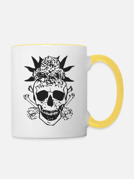 Blumiger Totenkopf - Tasse zweifarbig - Weiß/Gelb