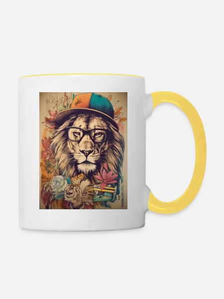 Tierischer Stil - Tasse zweifarbig - Weiß/Gelb