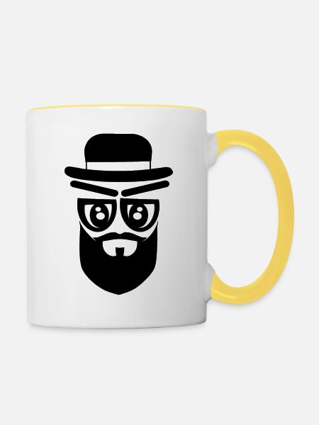 Gesicht mit Hut und Bart - Tasse zweifarbig - Weiß/Gelb
