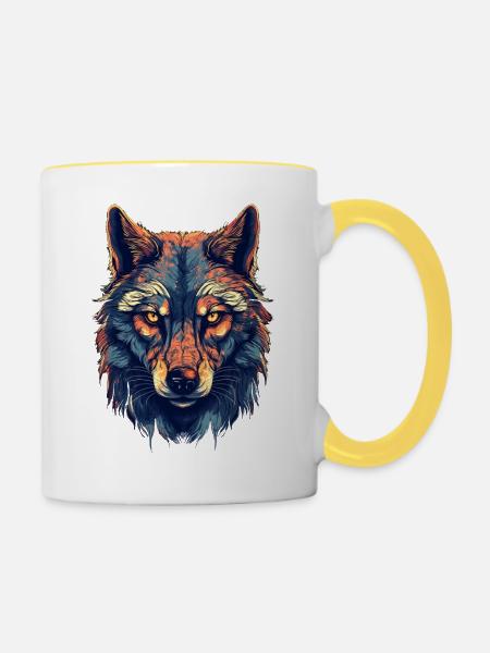Geheimnisvoller Wolf - Tasse zweifarbig - Weiß/Gelb