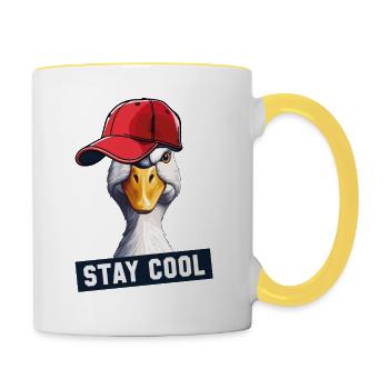 Canard avec casquette - Mug contrasté - blanc/jaune - Droite