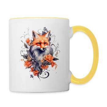Fuchs und Blumen - Tasse zweifarbig - Weiß/Gelb - Rechts