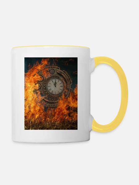 Feurige Uhr. - Tasse zweifarbig - Weiß/Gelb