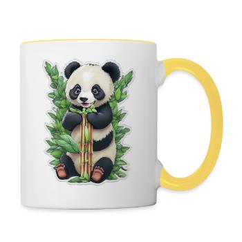 Panda Bär ißt Bambus - Tasse zweifarbig - Weiß/Gelb - Rechts