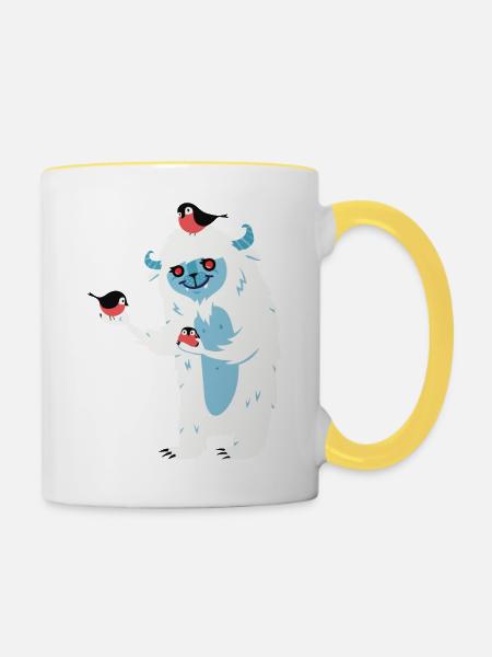 Monster mit Vögeln - Tasse zweifarbig - Weiß/Gelb