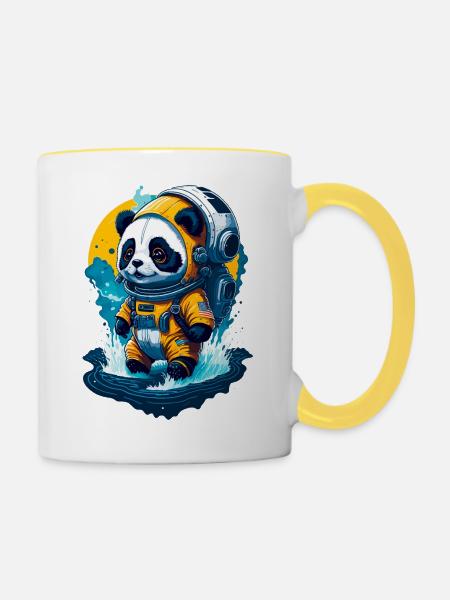 Niedlicher Panda-Astronaut - Tasse zweifarbig - Weiß/Gelb