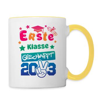 1. Klasse geschafft - 2023 - Tasse zweifarbig - Weiß/Gelb - Rechts
