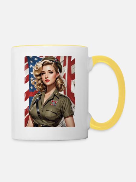 Pinup - Tasse zweifarbig - Weiß/Gelb