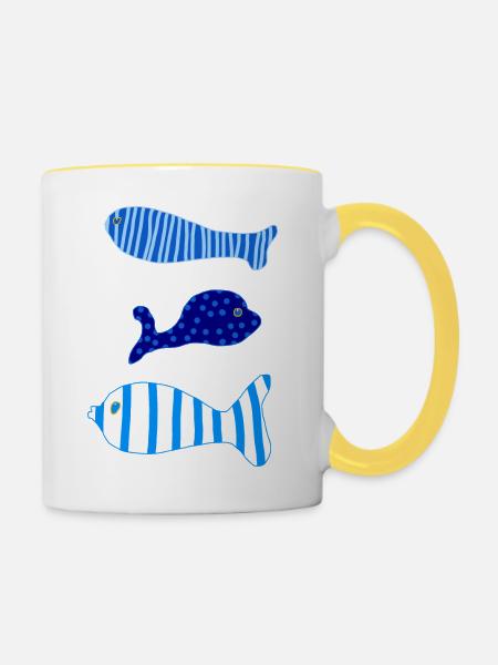 Drei Fische - Tasse zweifarbig - Weiß/Gelb