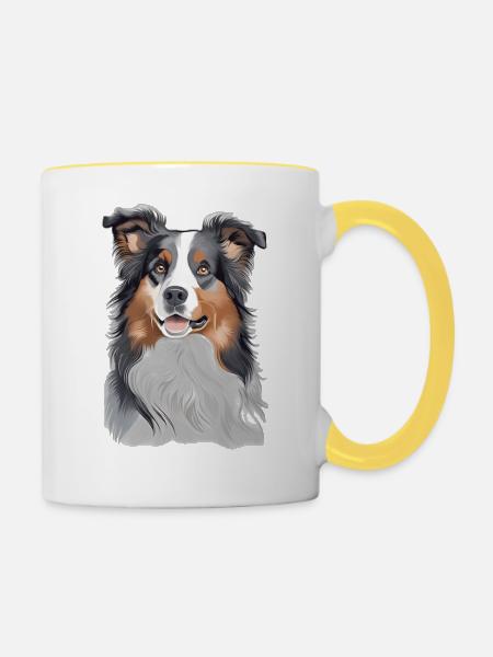 Australischer Schäferhund - Tasse zweifarbig - Weiß/Gelb