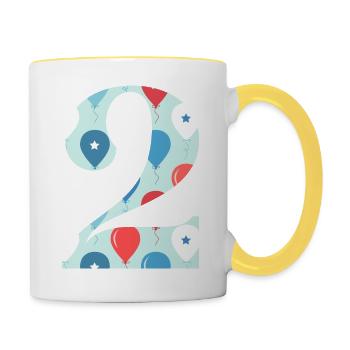 2e anniversaire ballon - Mug contrasté - blanc/jaune - Droite