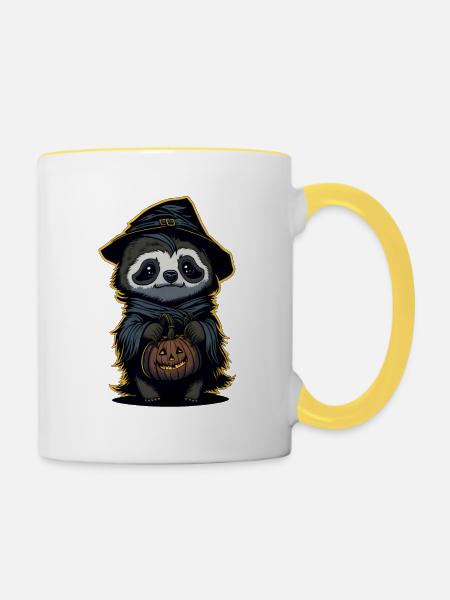 Halloween Faultier - Faultierhexe - Tasse zweifarbig - Weiß/Gelb