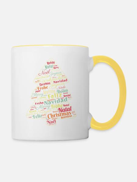 Weihnachtsbaum - Tasse zweifarbig - Weiß/Gelb