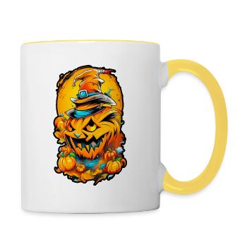 Halloween Kürbiskopf 01 - Tasse zweifarbig - Weiß/Gelb - Rechts