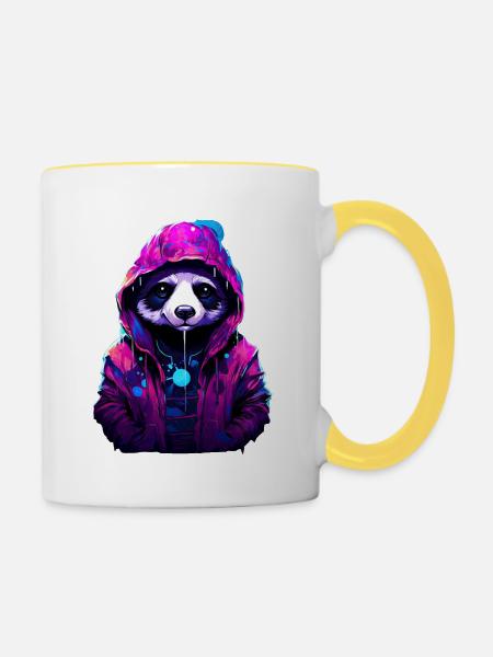 Panda mit Kapuze - Tasse zweifarbig - Weiß/Gelb