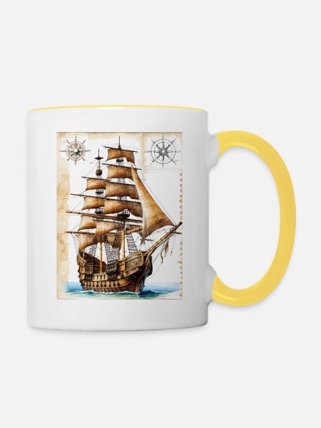 Piratenschiff #1 - Tasse zweifarbig - Weiß/Gelb