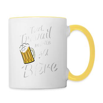 Tout travail mérite sa Bière - Mug contrasté - blanc/jaune - Droite