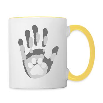 Hundefamilie Handdruck - Tasse zweifarbig - Weiß/Gelb - Rechts
