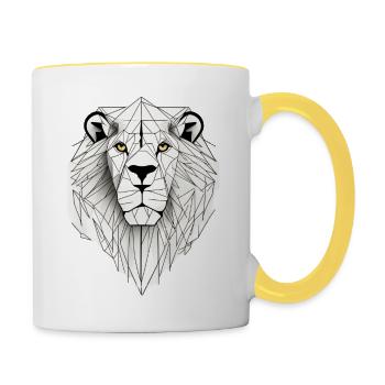 Geometrischer Löwe - Tasse zweifarbig - Weiß/Gelb - Rechts
