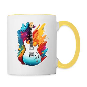 Rock n roll / Guitare / Musique / Instrument - Mug contrasté - blanc/jaune - Droite