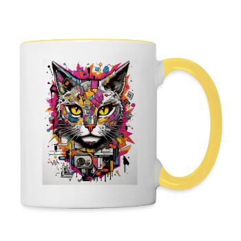 [MB] Sanfte Wildkatzenmystik - Tasse zweifarbig - Weiß/Gelb - Rechts
